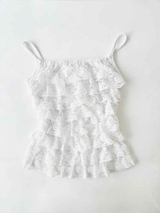 00’s White lace ruffle cami | Size 10