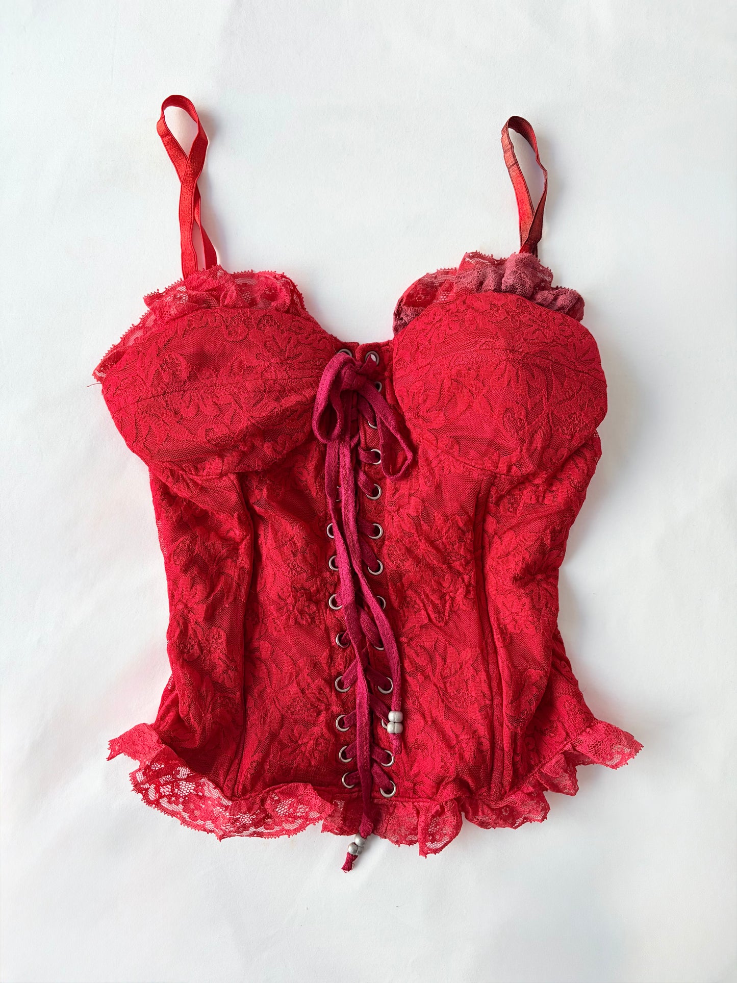 00’s Red lace up corset | Size XS