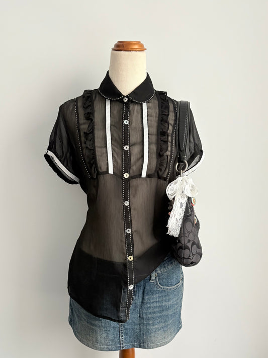 00’s Portmans sheer collared top | Size 10