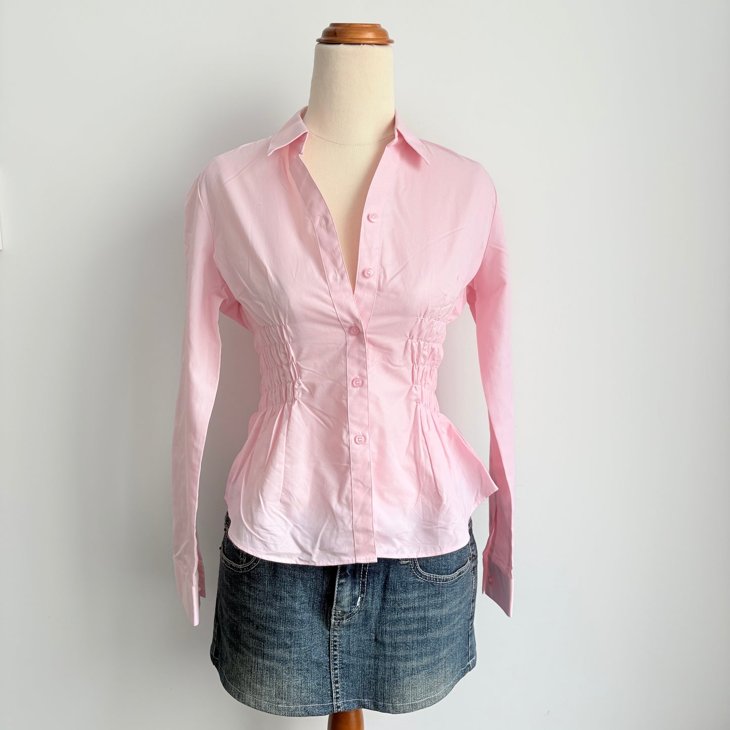 00’s Pink long sleeve cinched shirt | Size 8