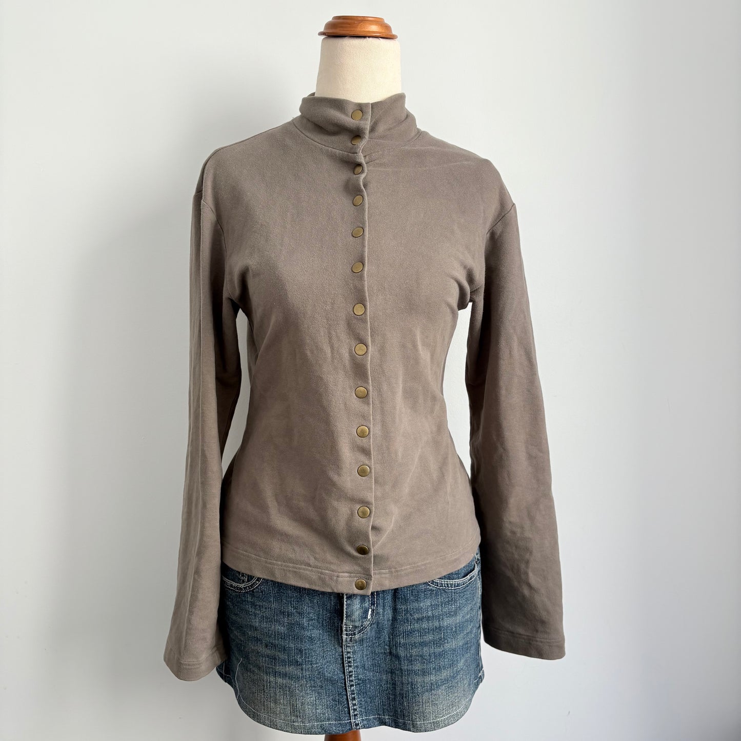 00’s Khaki snap front top | Size 10-12