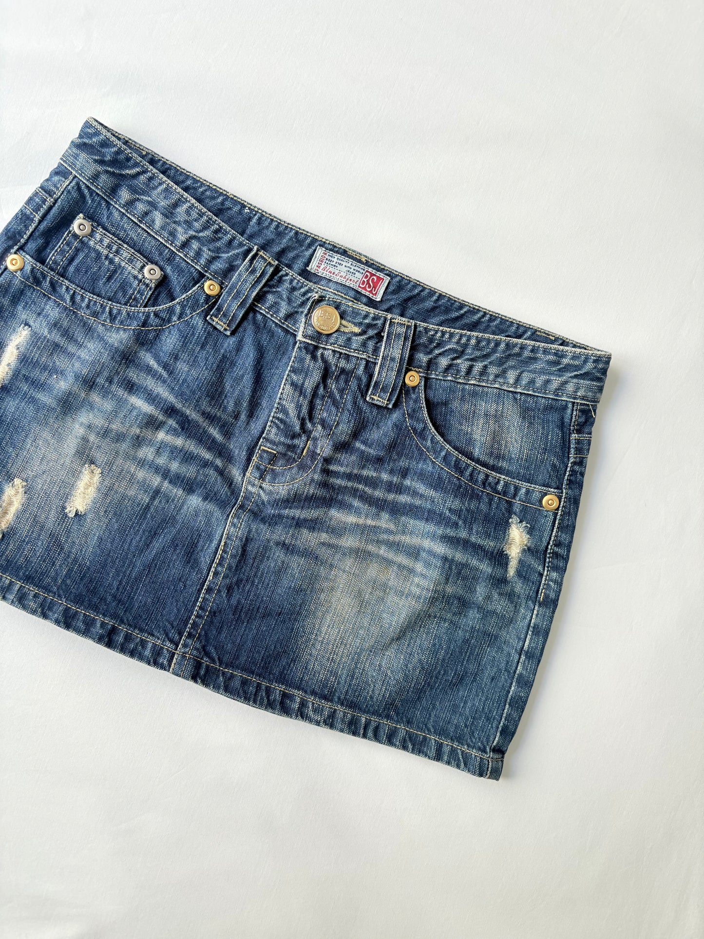 00’s Distressed denim mini skirt | Size 12