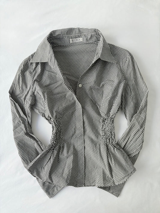 00’s Gingham cinched shirt | Size 8