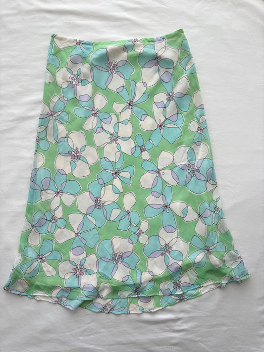 00’s Green floral midi skirt | Size 6