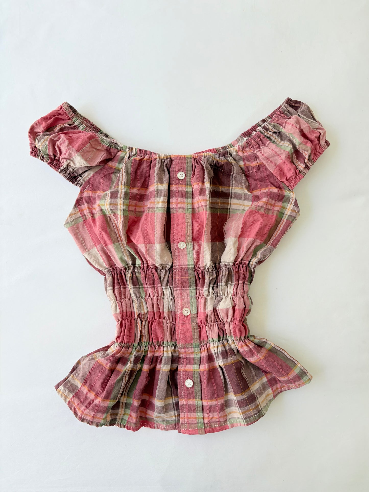 00’s Pink milkmaid plaid top | Size 10-12