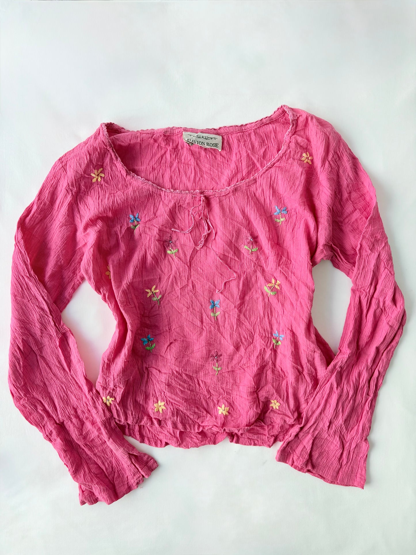 00’s Pink embroidered cotton top | Size large
