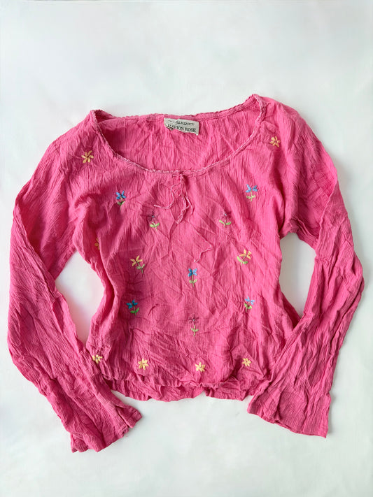 00’s Pink embroidered cotton top | Size large
