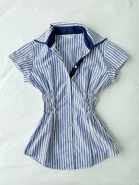 00’s Cinched blue pinstripe shirt | Size 8