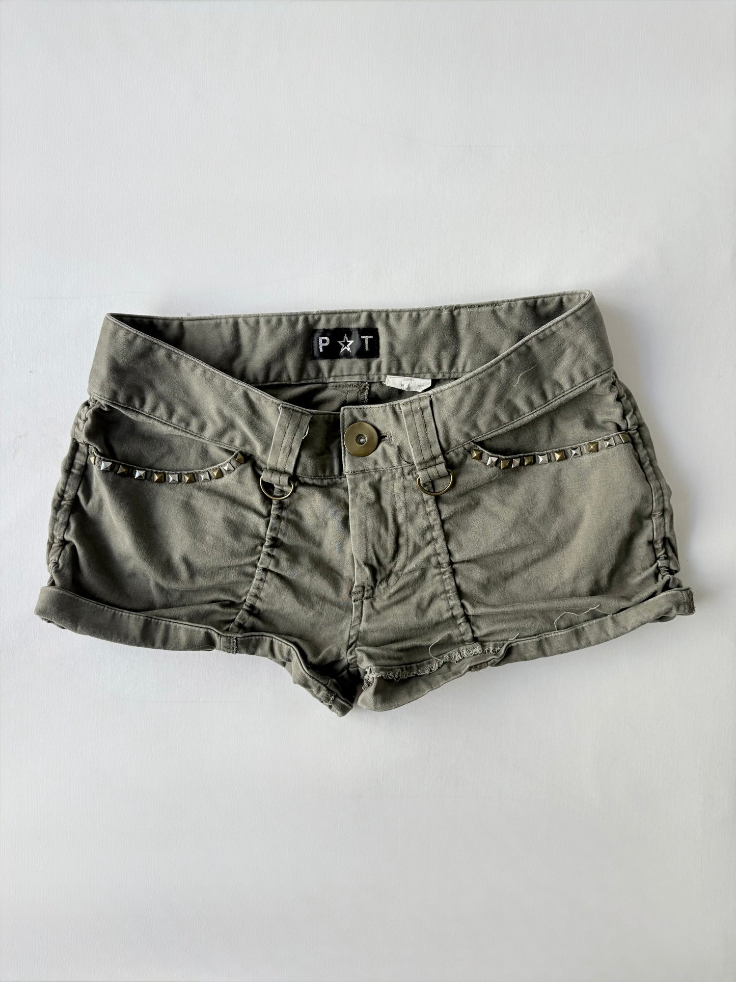 00’s Green studded low rise shorts | Size 8