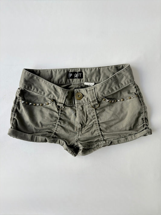00’s Green studded low rise shorts | Size 8