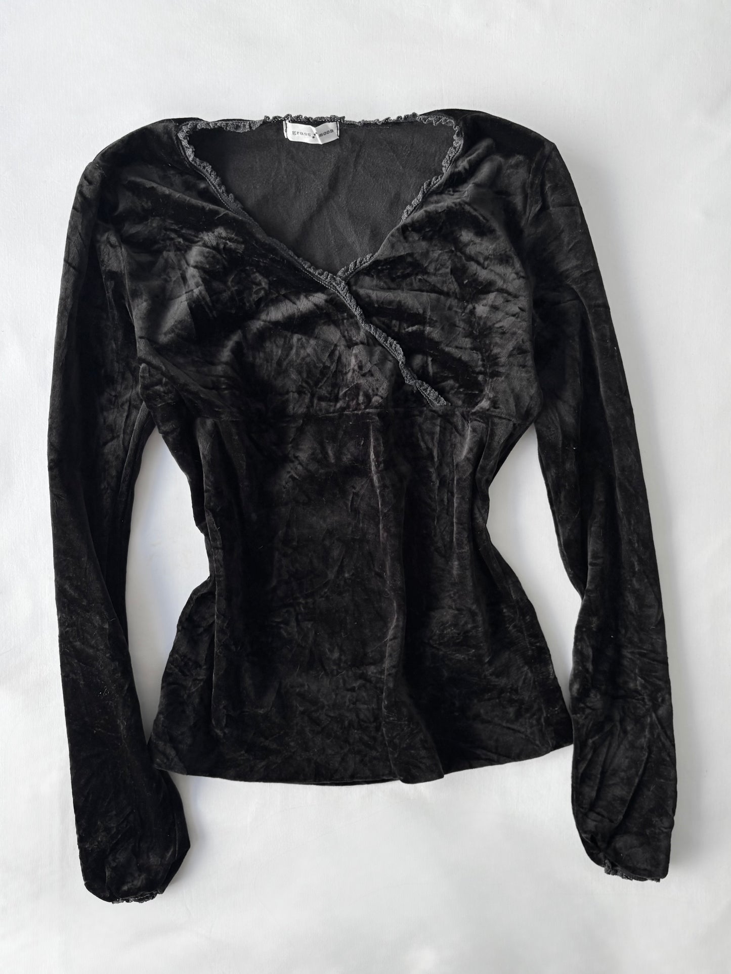 00’s Velour black crossover top | Size 8