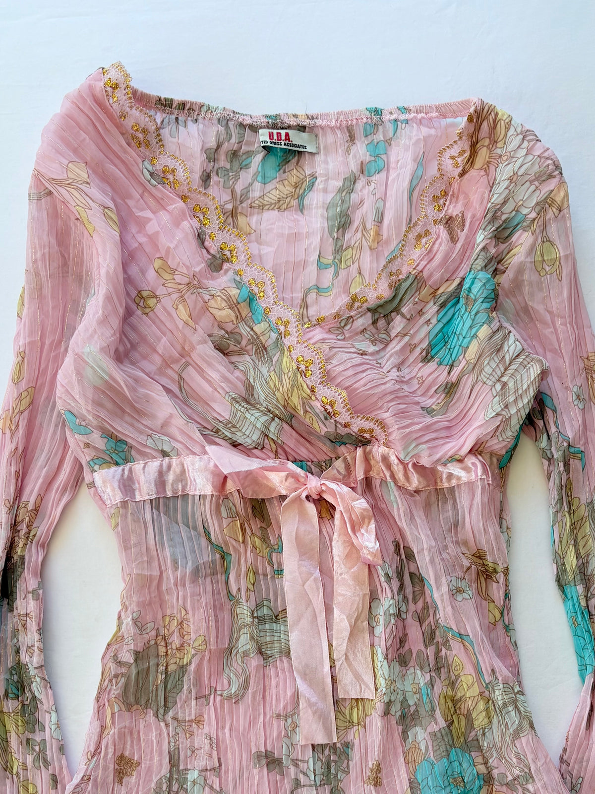 00’s UDA flared baby pink top | Size 8-10