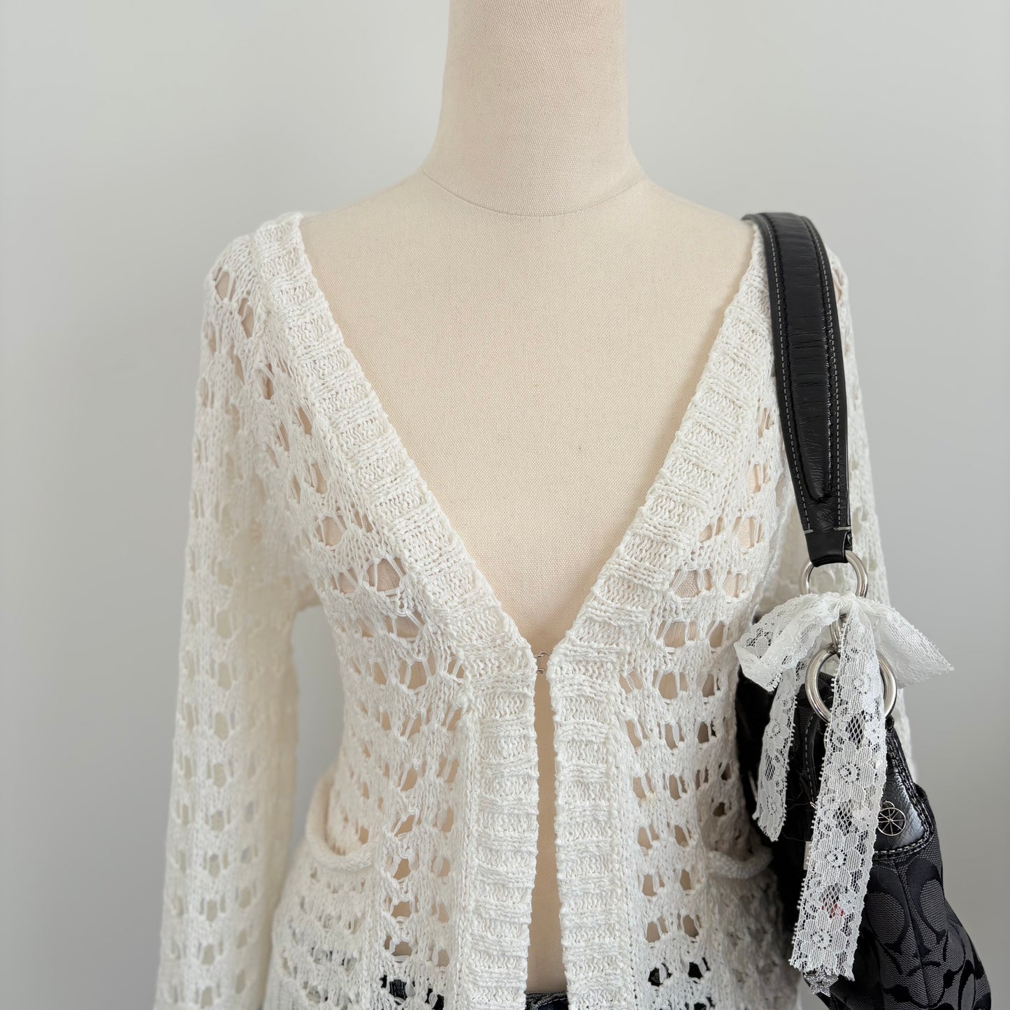 00’s White open knit cardigan | Size 10