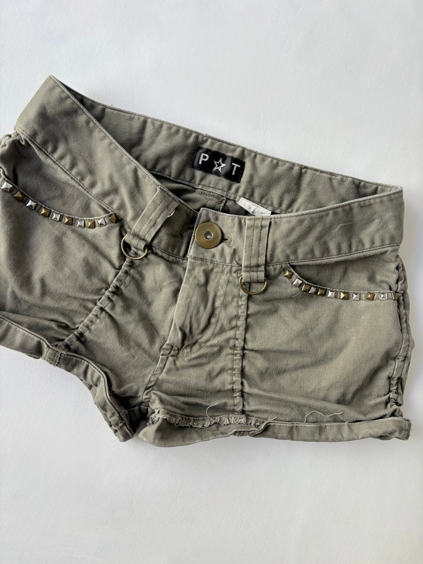 00’s Green studded low rise shorts | Size 8
