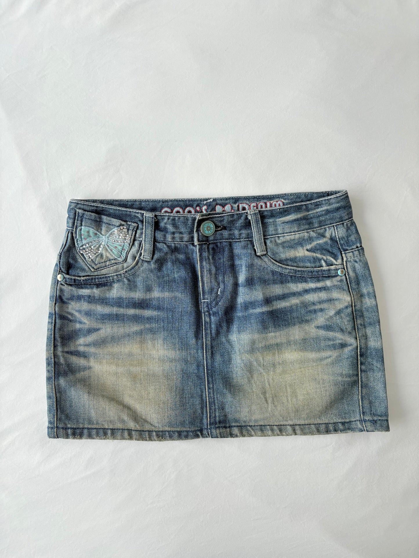 00’s Bow embroidered denim skirt | Size 8