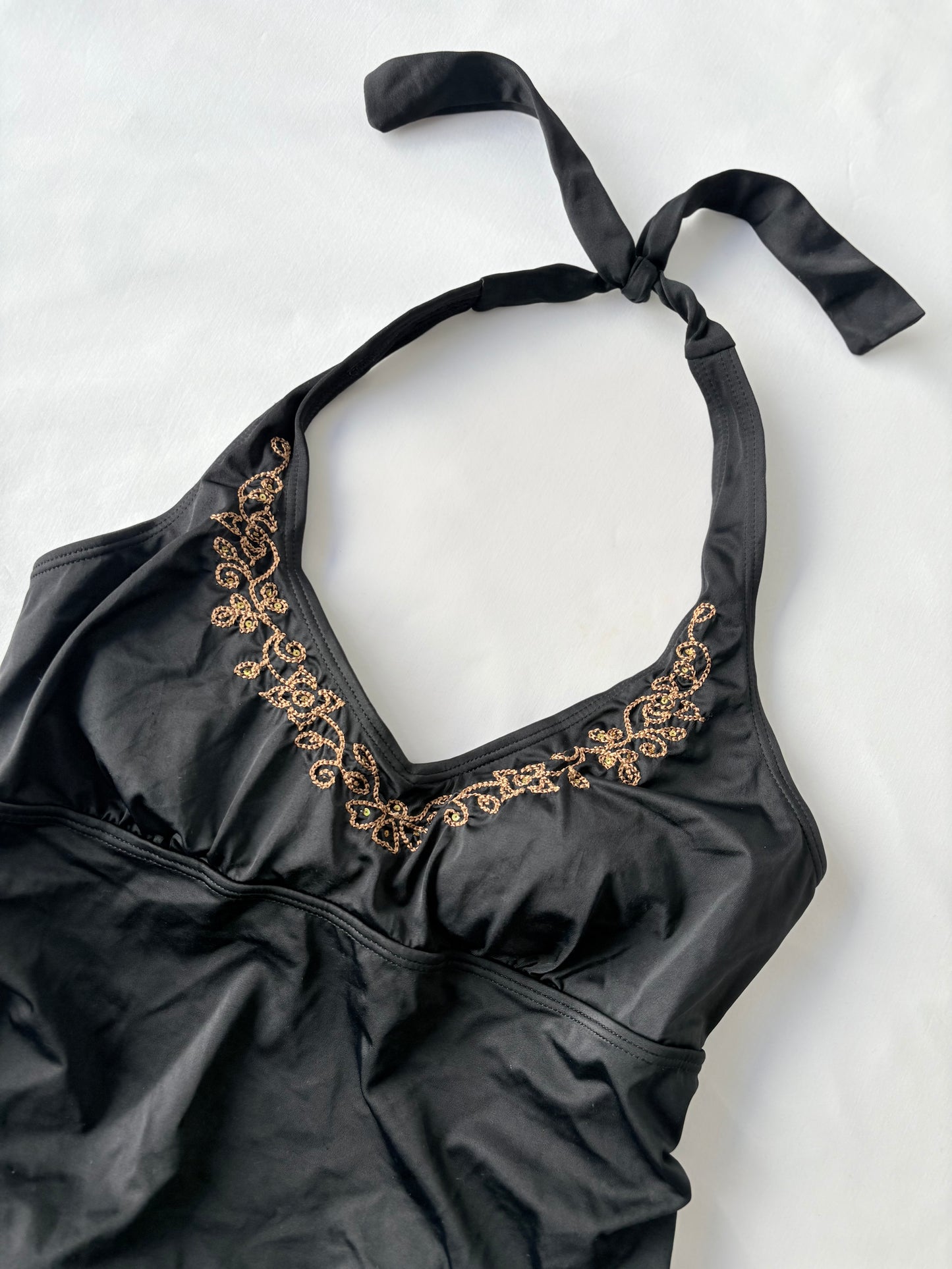 00’s Embroidered halter tankini | Size 10