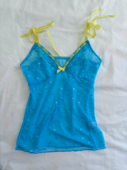 00’s Blue mesh tie cami | Size 8