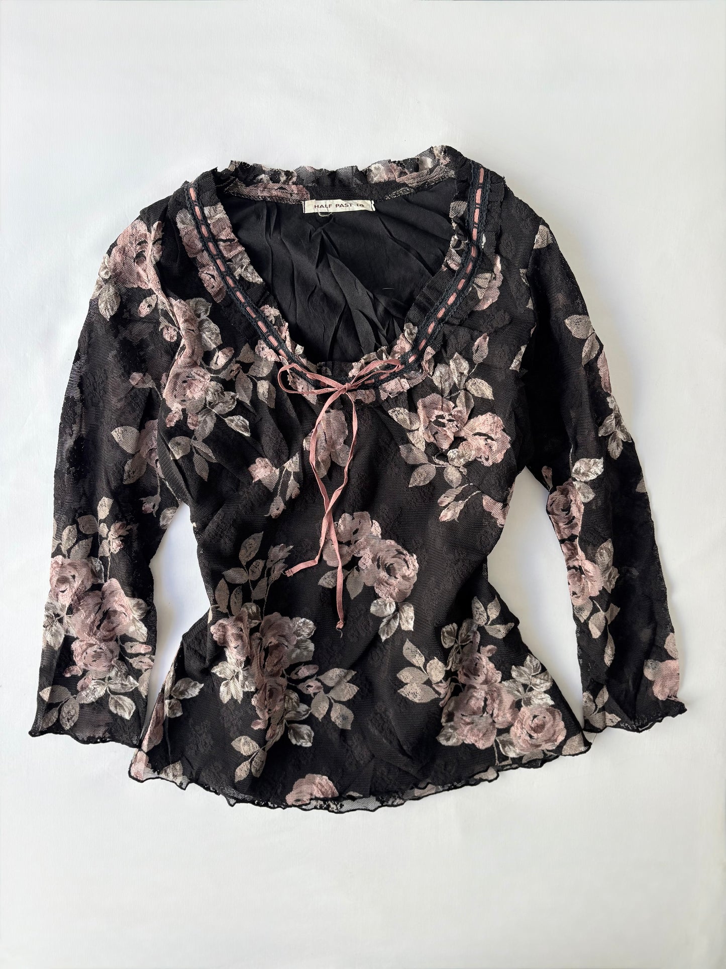 00’s Ribbon tie floral top | Size 10