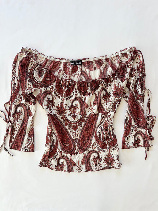 00’s Wetseal paisley milkmaid top | Size medium