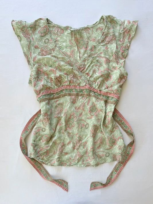 00’s Sage green sequin tie top | Size 14