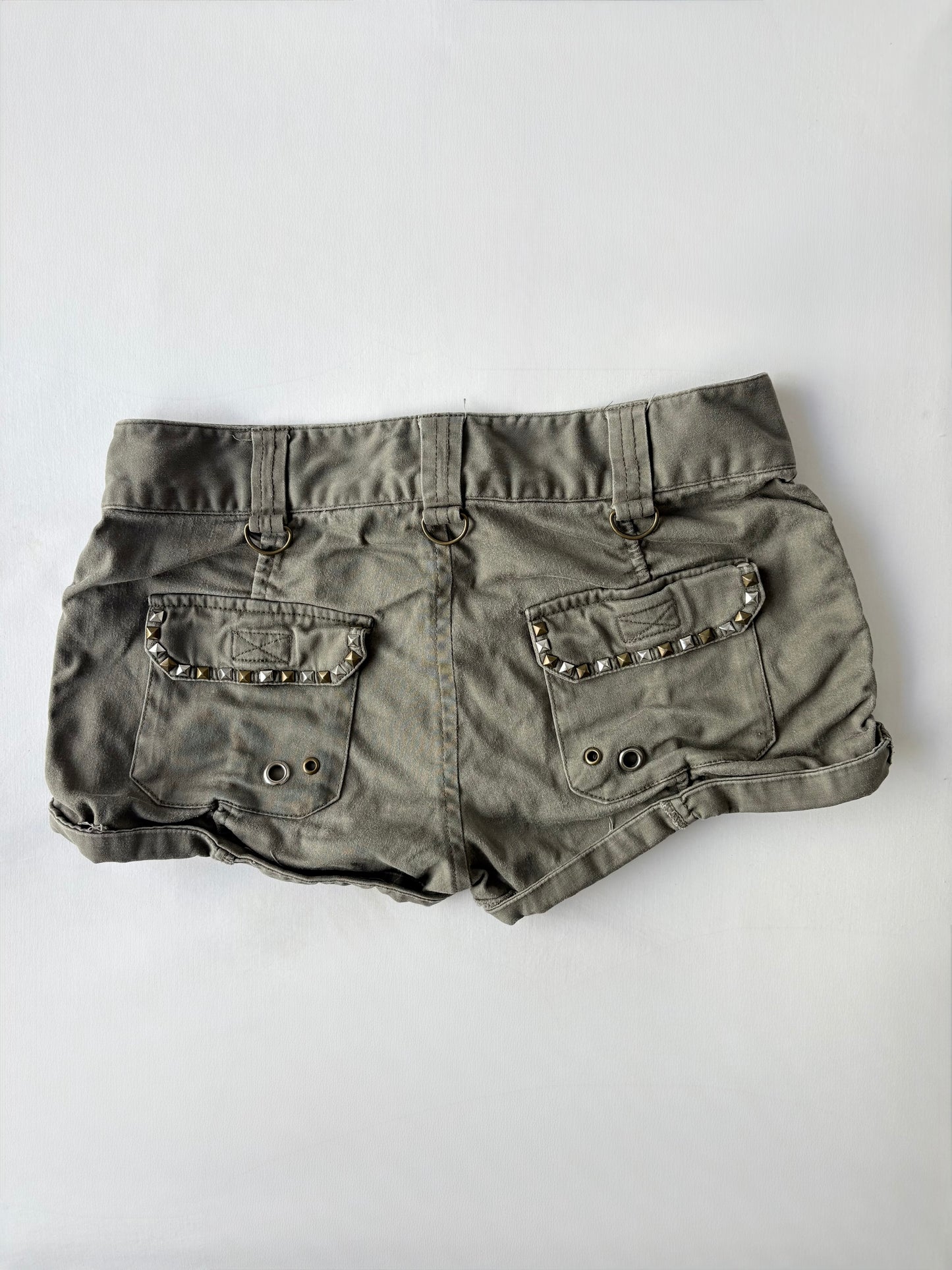 00’s Green studded low rise shorts | Size 8