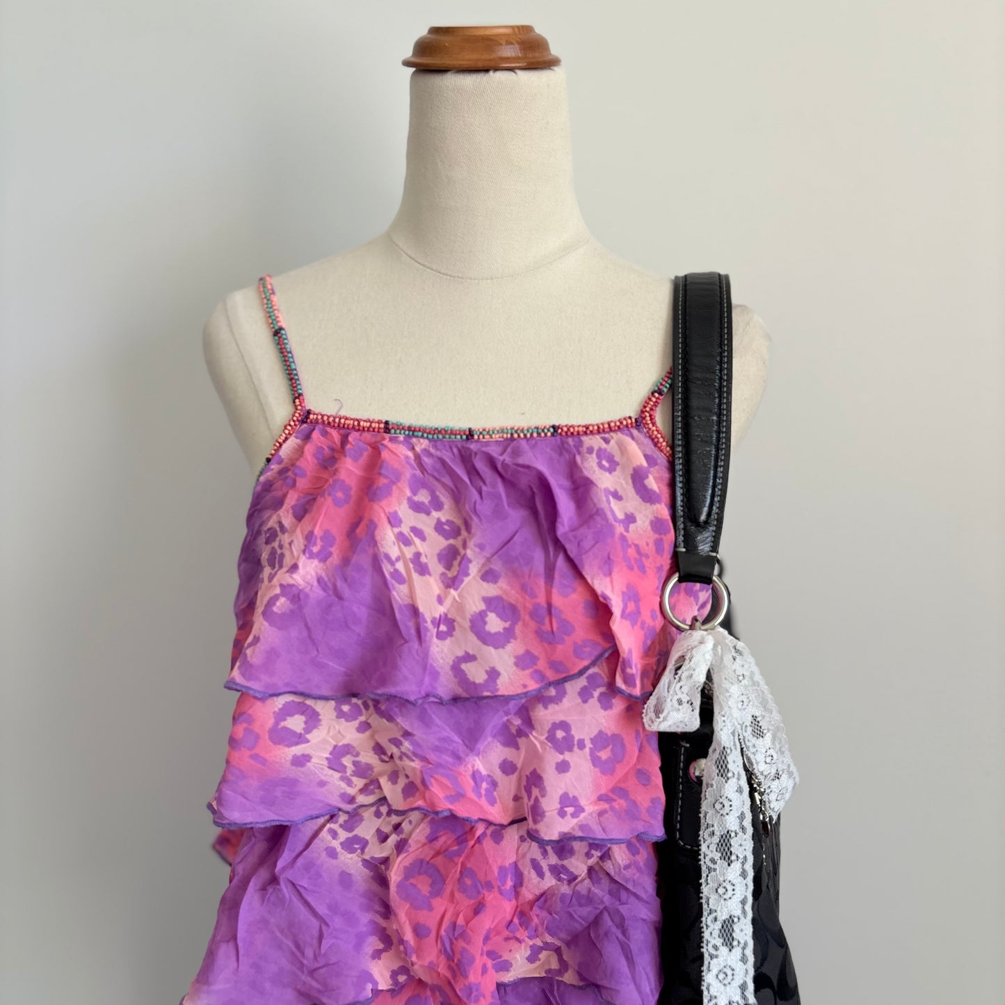 00’s Leopard tiered beaded top | Size 8
