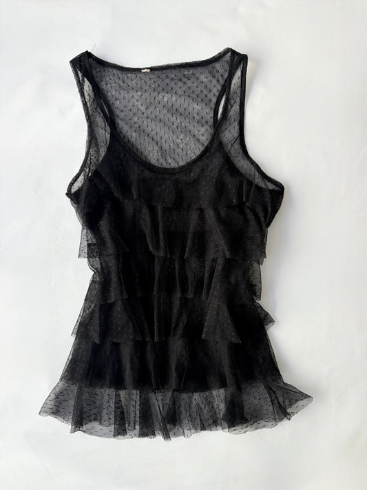 00’s Tiered polka dot mesh top | Size 10
