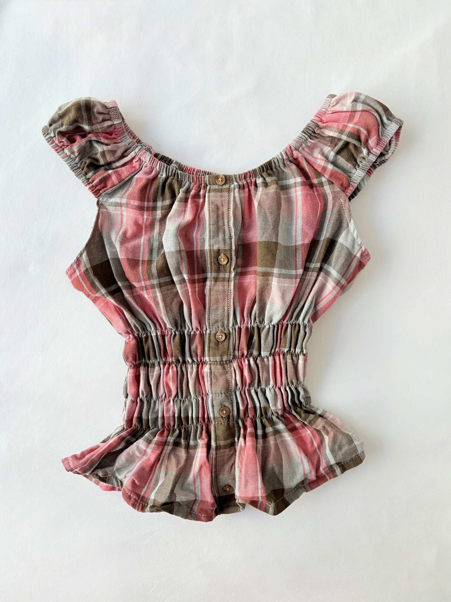 00’s Plaid milkmaid reworked top | Size 10