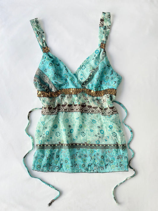 00’s Heart Soul blue tie top | Size 8-10