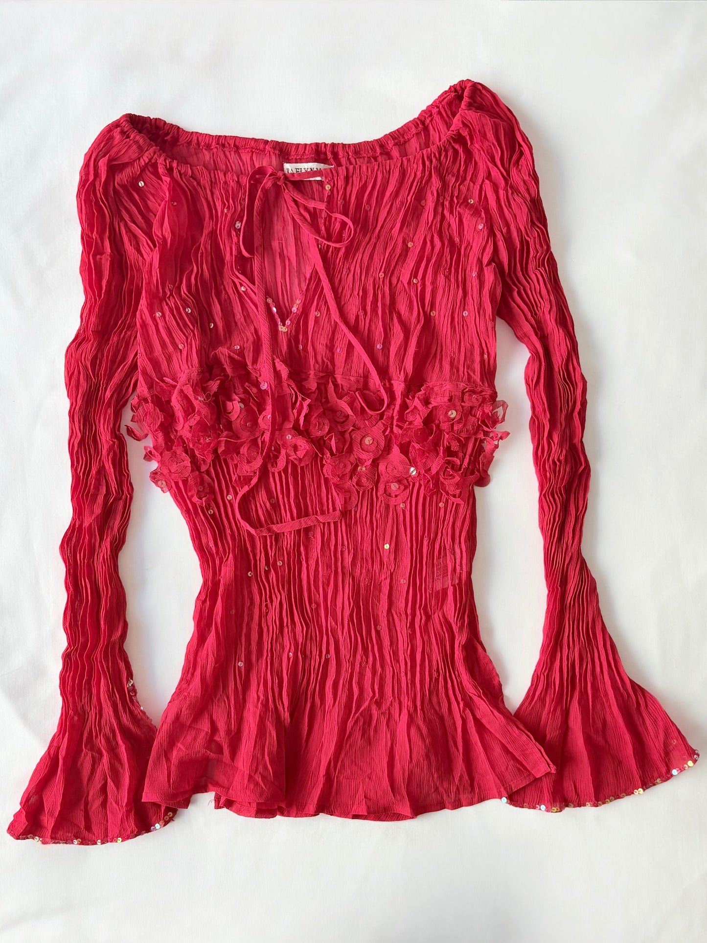 00’s Red flared sequin top | Size 10-12