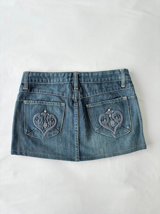 00’s Pink embroidered mini skirt | Size 8