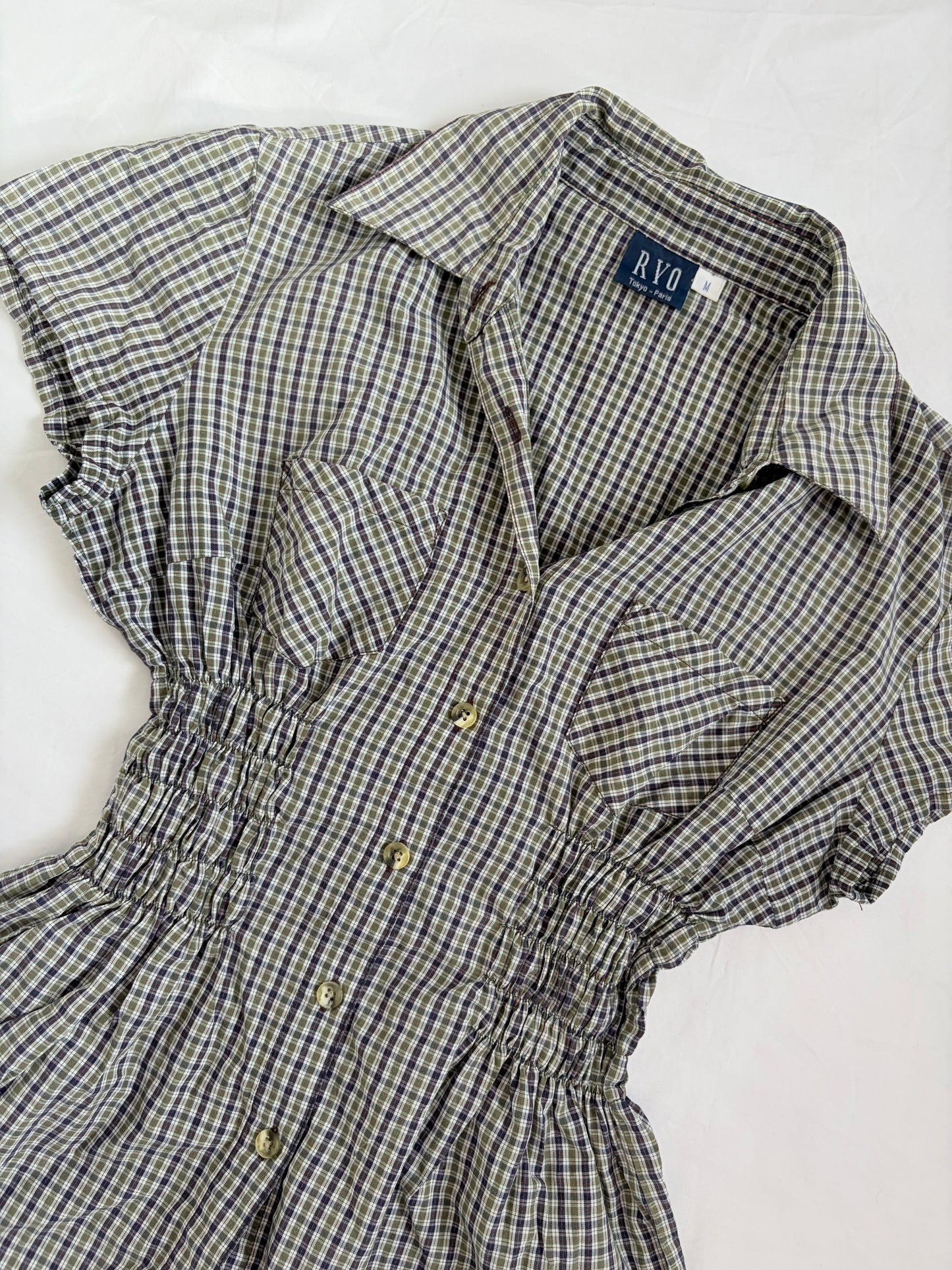 00’s RYO green plaid cinched shirt | Size 8