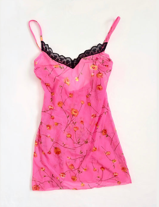 00’s Vibrant pink floral dress | Size small