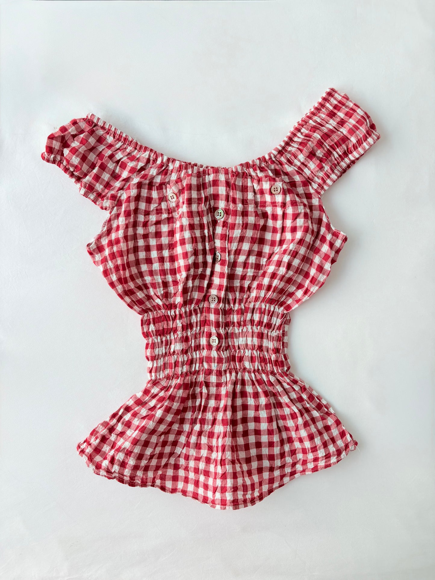 00’s Red gingham milkmaid top | Size 8-10