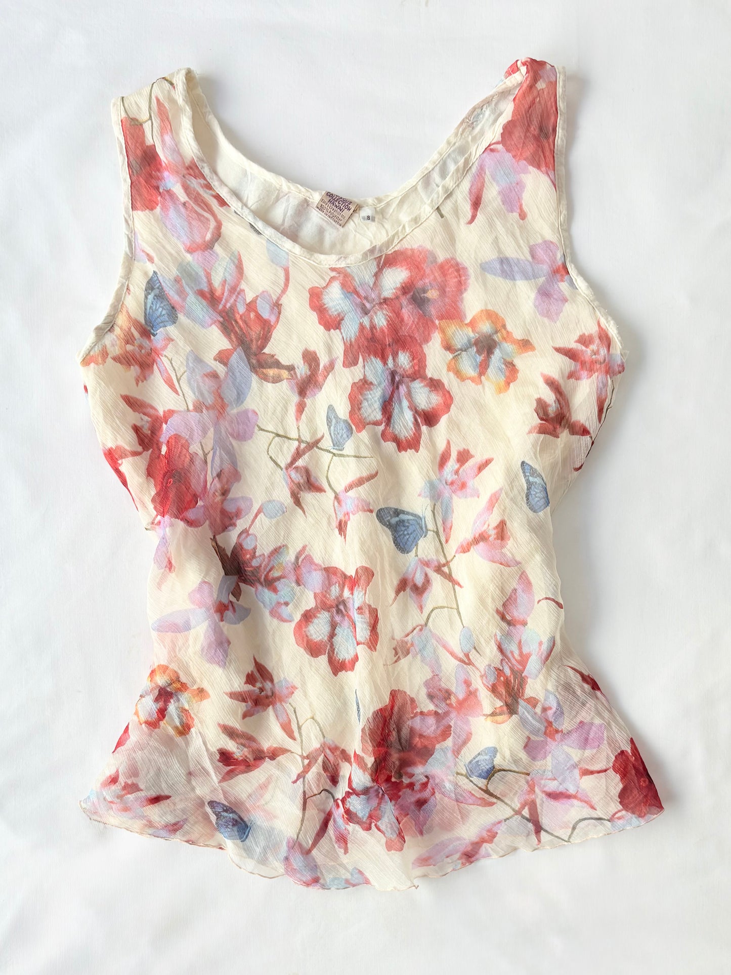 00’s Hibiscus Hawaii cream top | Size 10-12