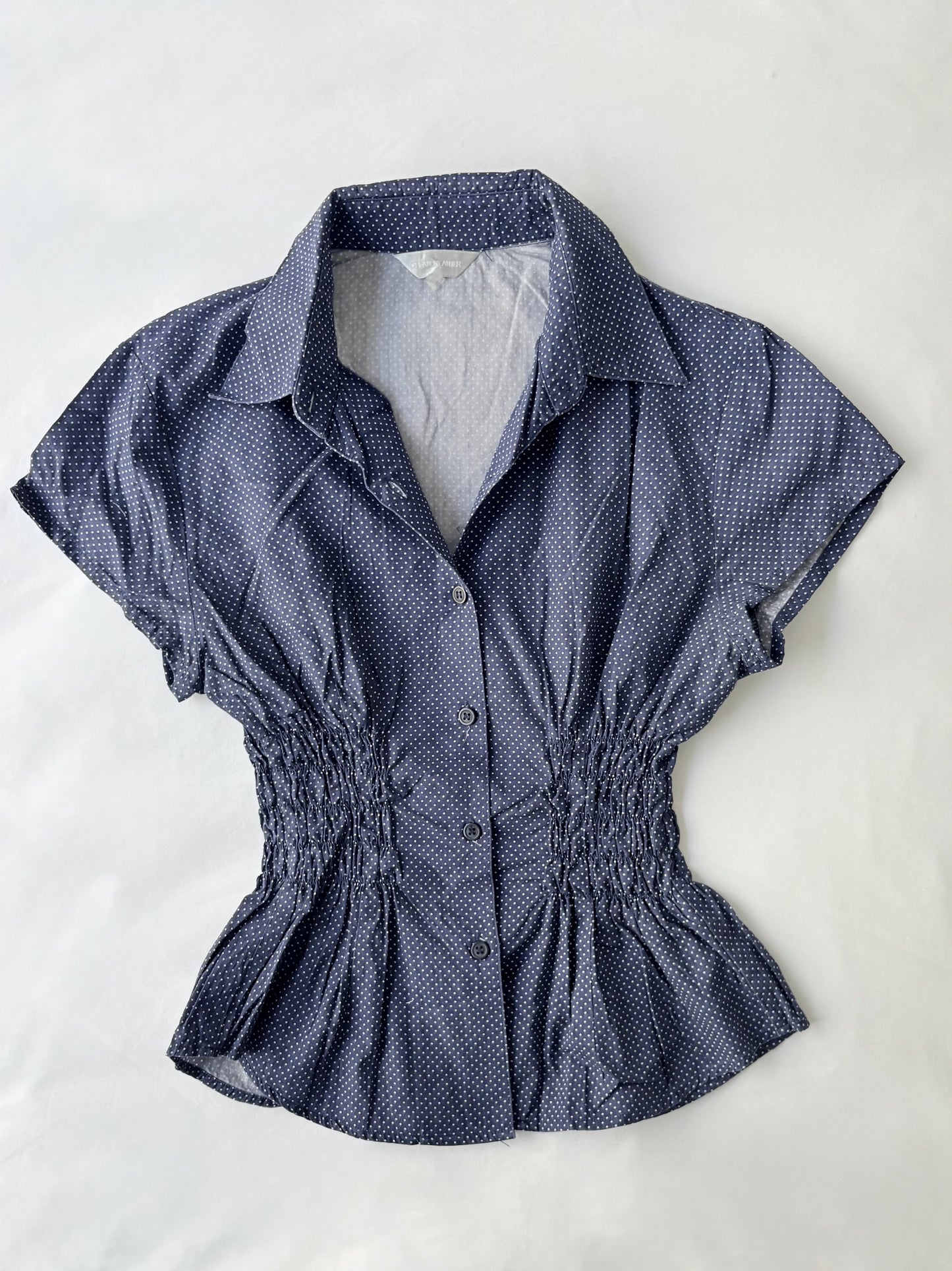 00’s Navy polka dot cinched shirt | Size 8-10
