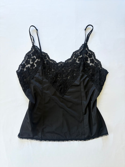 00’s Embroidered black lace cami | Size 12