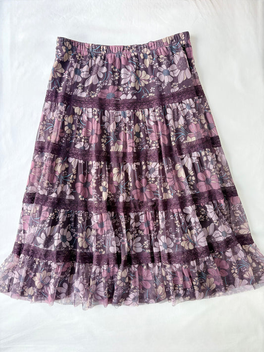 00’s Floral tiered midi skirt | Size 12