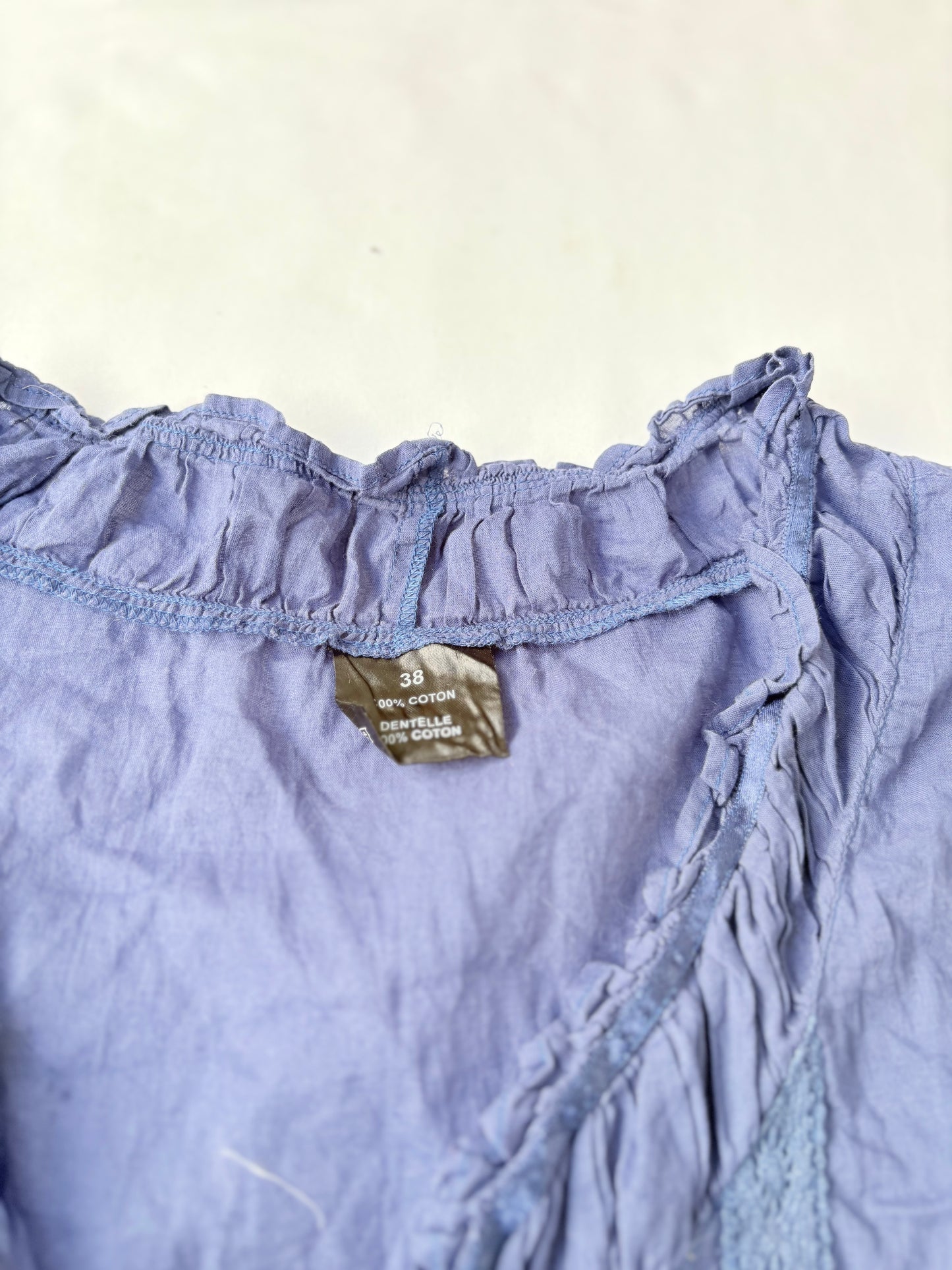 00’s Blue embroidered clasp front top | Size 12
