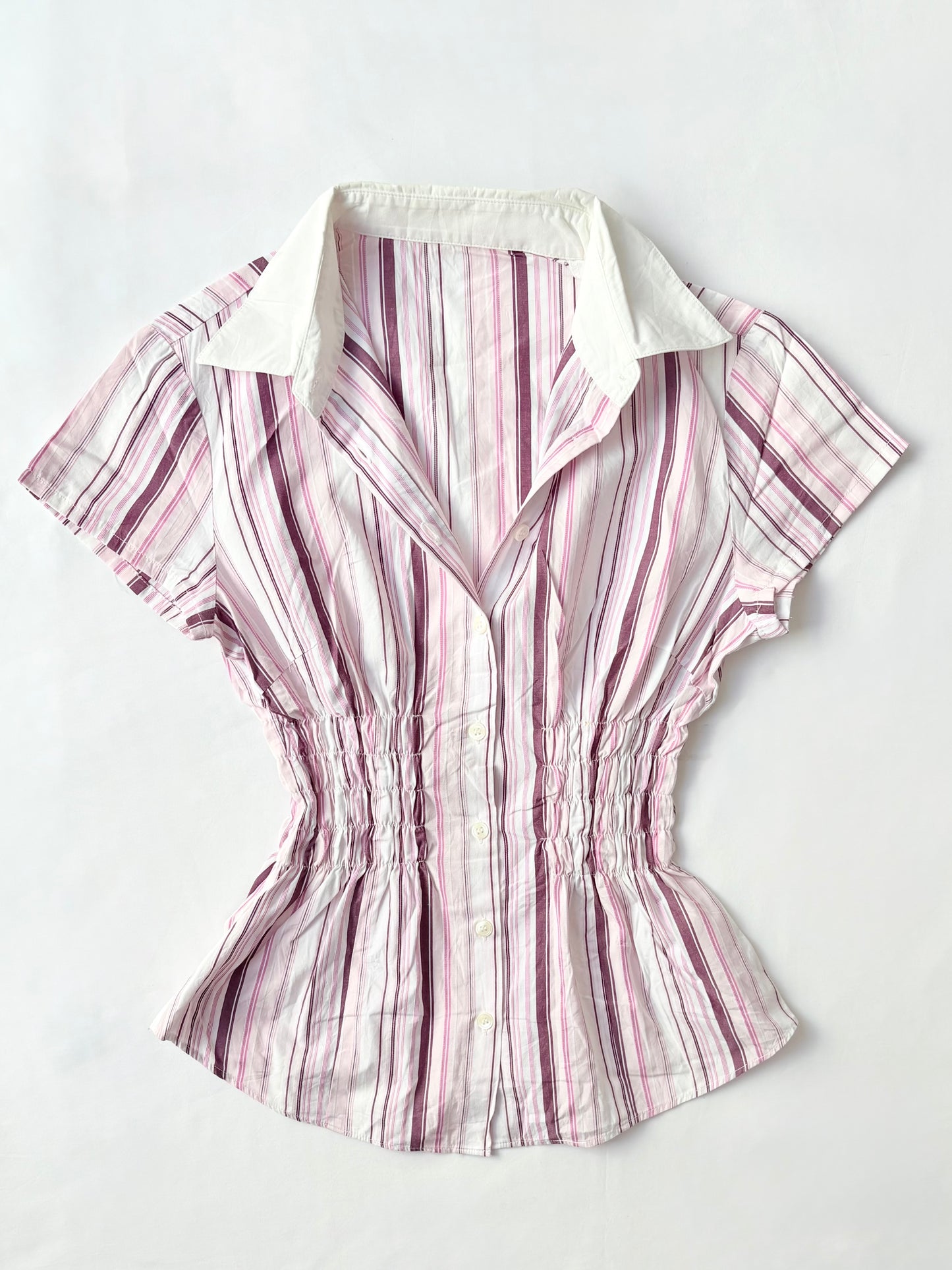 00’s Pink striped cinched shirt | Size 8-10