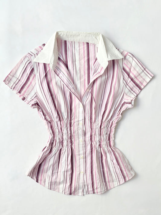 00’s Pink striped cinched shirt | Size 8-10