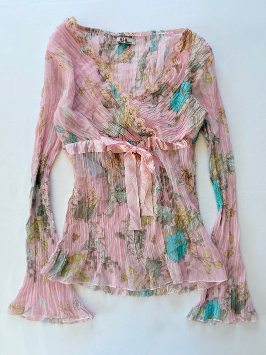 00’s UDA flared baby pink top | Size 8-10