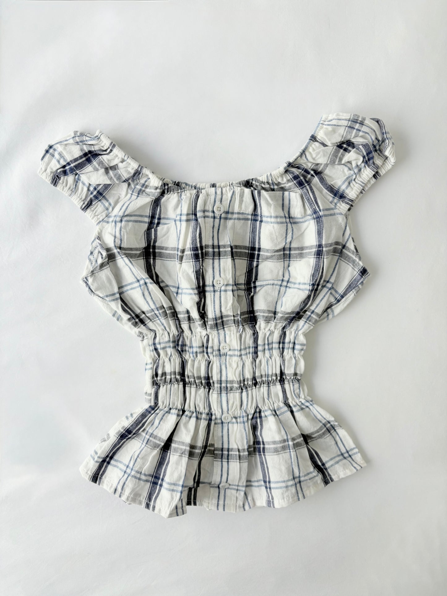 00’s Milkmaid blue plaid top | Size 10-12