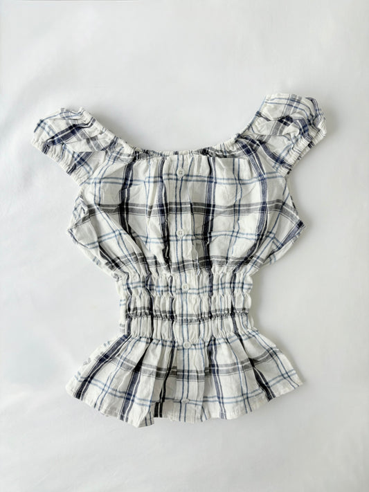 00’s Milkmaid blue plaid top | Size 10-12