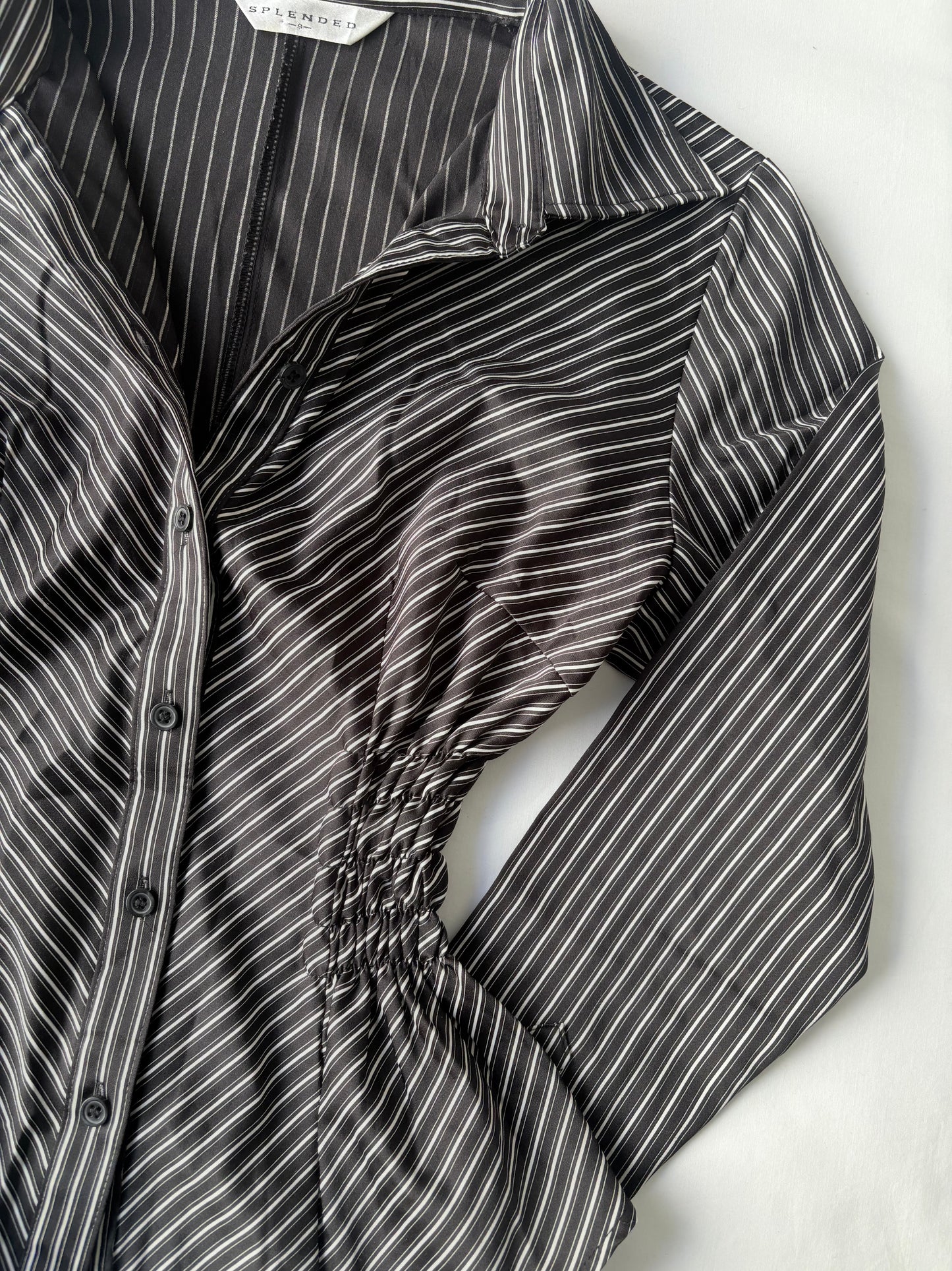 00’s Black pinstripe cinched shirt | Size 12