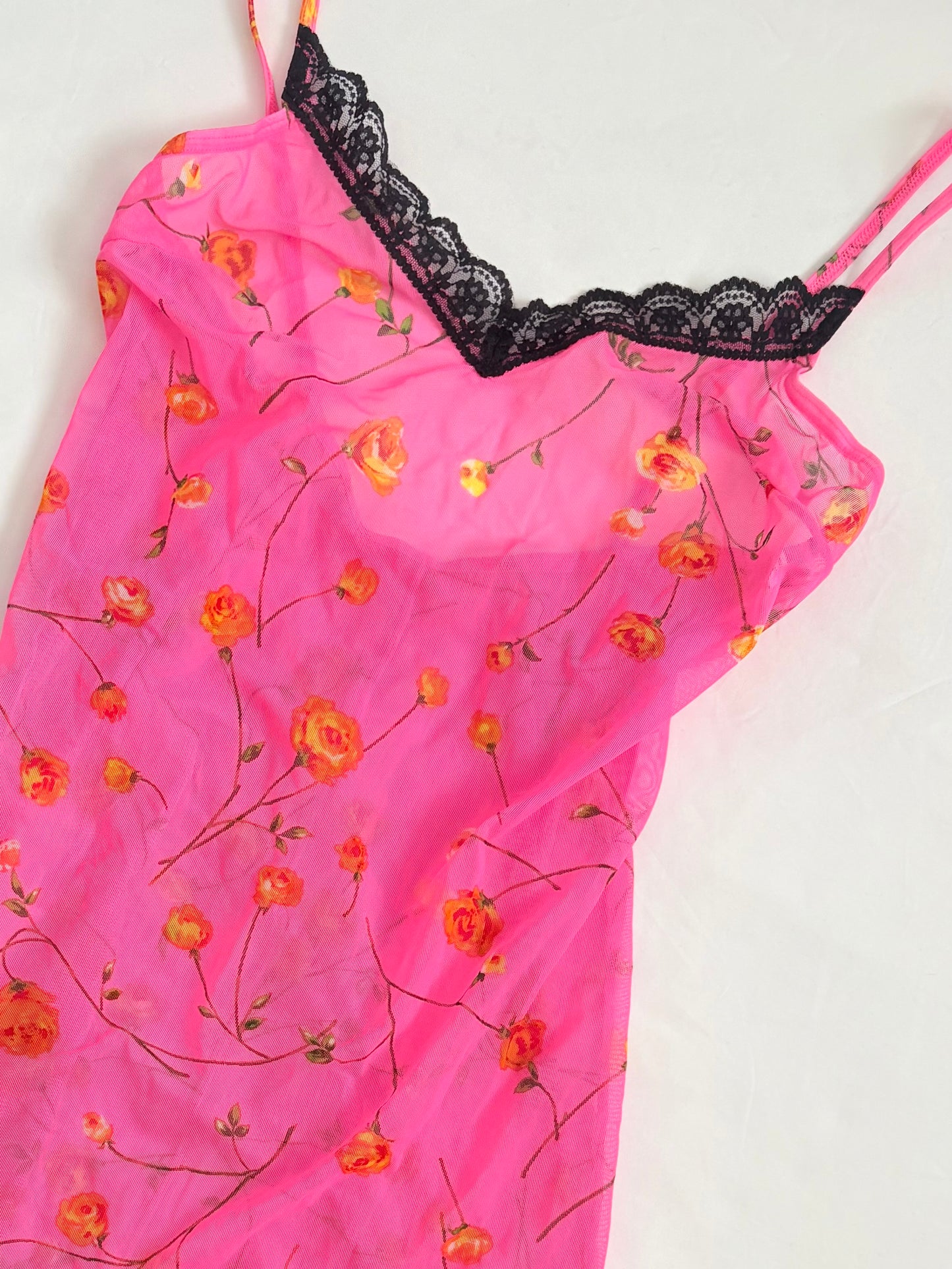 00’s Vibrant pink floral dress | Size small