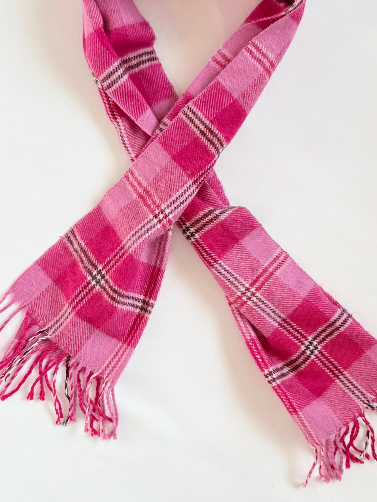 00’s Pink tartan tassel scarf