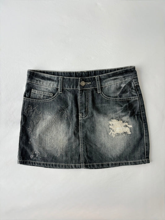 00’s Embroidered grey denim skirt | Size 10
