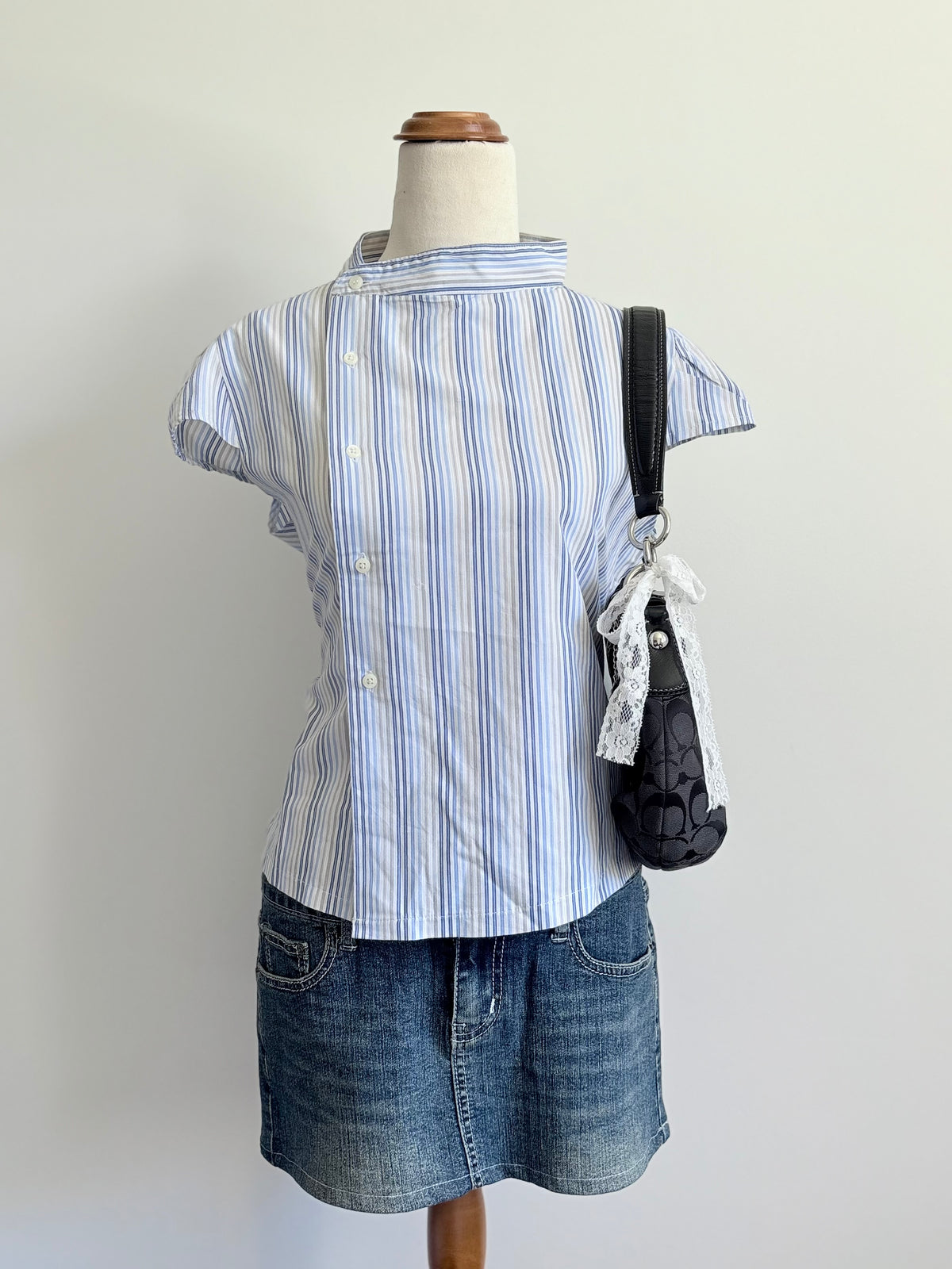 Reworked blue cap sleeve shirt | Size 12-14