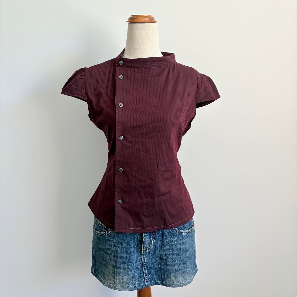 00’s Maroon cap sleeve reworked shirt | Size 10